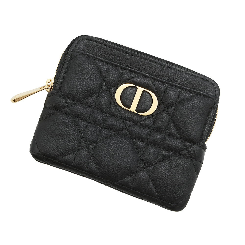 Christian Dior coin case Wallet Cannage Caro Lavender Wallet Calf Leather Black